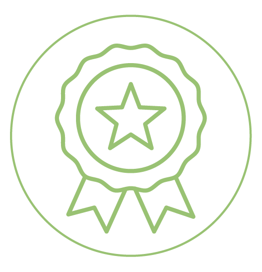 icono verde a línea rodeado por un círculo de una medalla con una estrella