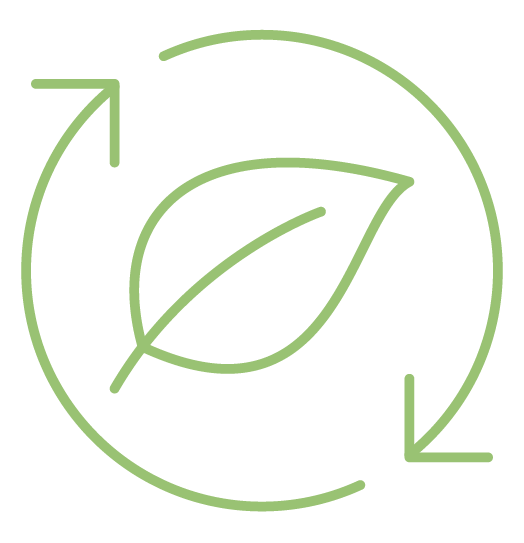 icono verde rodeado por flechas estilo reciclaje creando un círculo con hoja en el medio