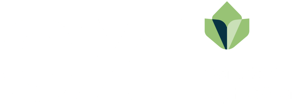 logo OXI calizas negativo con texto blanco, símbolo hoja verde y con el tagline calizas agrícolas